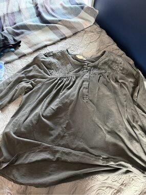 Lucky Brand Olive Gray Embroidered Yoke Tunic